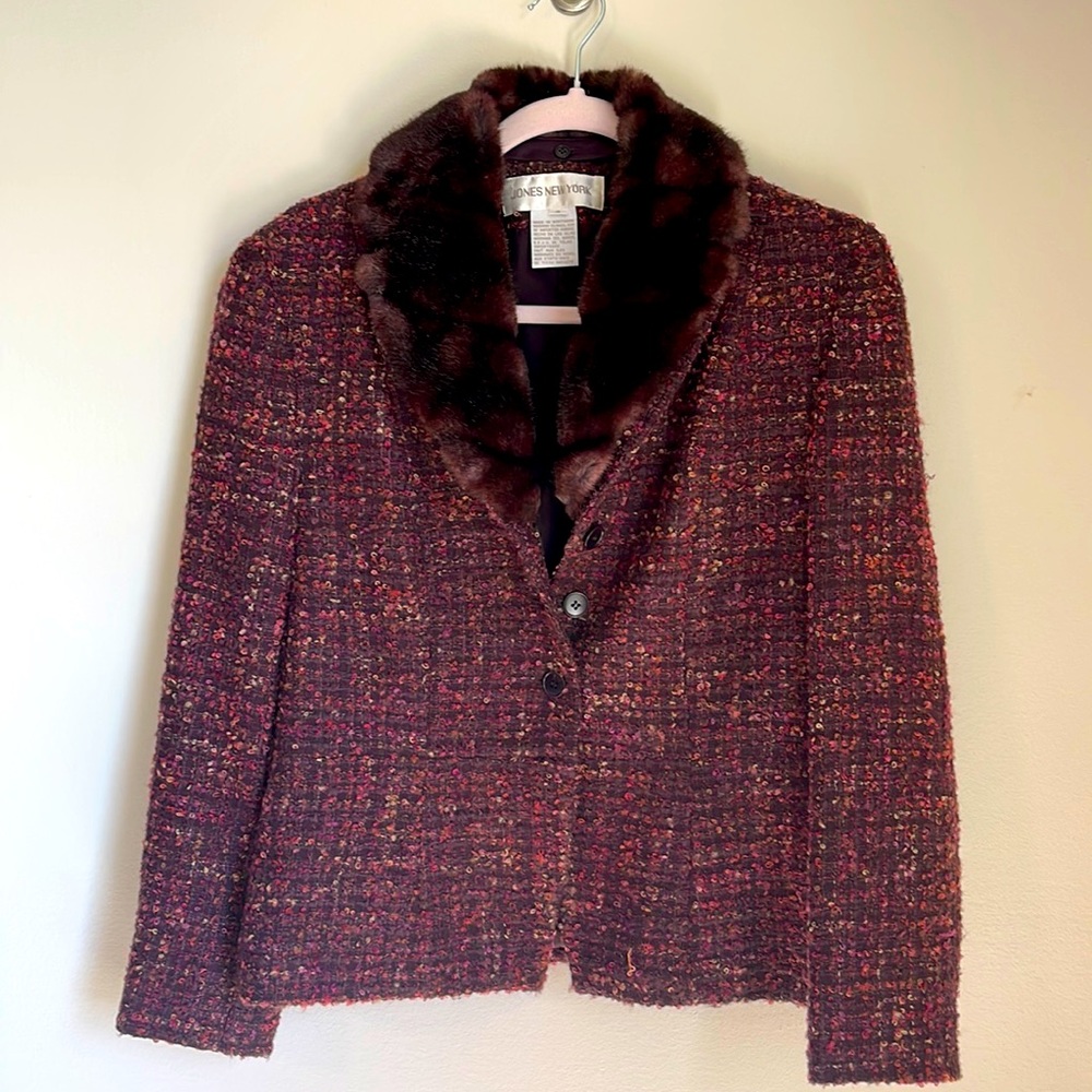 Jones New York Blazer Faux Fur Size 4